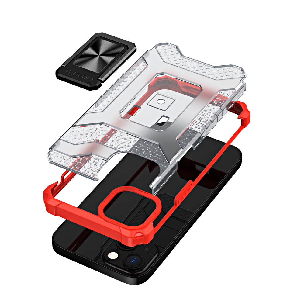 iTok webáruház - Crystal Ring Case tok állvánnyal iPhone 13-hoz – piros 6 Crystal Ring Case Kickstand Tough Rugged Cover for iPhone 13 red