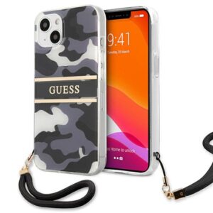 Guess GUHCP13MKCABBK iPhone 13 6,1 hüvelykes fekete keménytok, Camo Strap Collection
