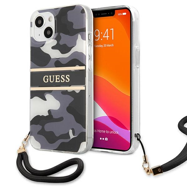 iTok webáruház - Guess Guess GUHCP13MKCABBK iPhone 13 6,1 hüvelykes fekete keménytok, Camo Strap Collection 1 Guess GUHCP13MKCABBK iPhone 13 6.1" black/black hardcase Camo Strap Collection