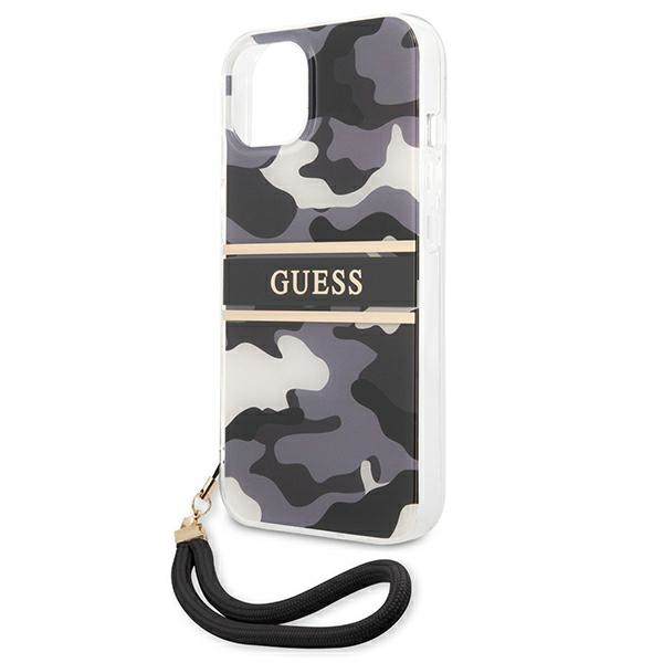 iTok webáruház - Guess Guess GUHCP13MKCABBK iPhone 13 6,1 hüvelykes fekete keménytok, Camo Strap Collection 6 Guess GUHCP13MKCABBK iPhone 13 6.1" black/black hardcase Camo Strap Collection