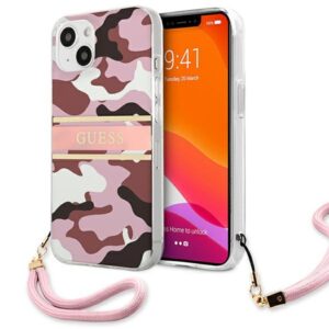 Guess GUHCP13MKCABPI iPhone 13 6,1 hüvelykes rózsaszín kemény tok – Camo Strap Collection