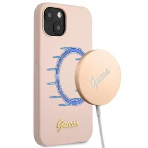 Guess GUHMP13MLSLMGLP iPhone 13 6,1″ rózsaszín szilikon tok MagSafe