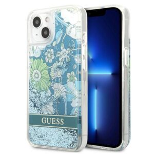 Guess GUHCP13MLFLSN iPhone 13 6,1″ zöld kemény tok – Flower Liquid Glitter