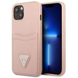 Guess GUHCP13MPSATPP iPhone 13 6,1″ rózsaszín kemény tok kártyatartóval