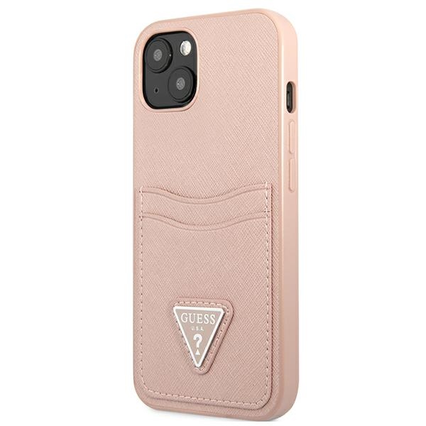 iTok webáruház - Guess Guess GUHCP13MPSATPP iPhone 13 6,1" rózsaszín kemény tok kártyatartóval 2 Guess GUHCP13MPSATPP iPhone 13 6.1 "pink / pink hardcase SaffianoTriangle Logo Cardslot