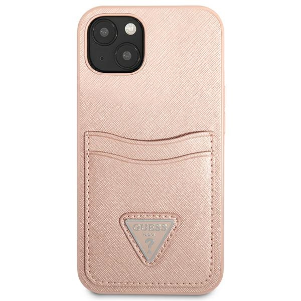 iTok webáruház - Guess Guess GUHCP13MPSATPP iPhone 13 6,1" rózsaszín kemény tok kártyatartóval 3 Guess GUHCP13MPSATPP iPhone 13 6.1 "pink / pink hardcase SaffianoTriangle Logo Cardslot