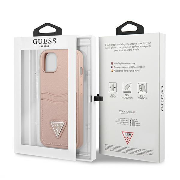 iTok webáruház - Guess Guess GUHCP13MPSATPP iPhone 13 6,1" rózsaszín kemény tok kártyatartóval 8 Guess GUHCP13MPSATPP iPhone 13 6.1 "pink / pink hardcase SaffianoTriangle Logo Cardslot