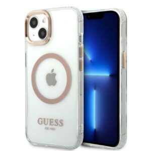 Guess GUHMP13MHTRMD iPhone 13 6.1 arany/átlátszó keménytok Metal Outline MagSafe