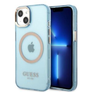 Guess Gold Outline Translucent MagSafe tok iPhone 13-hoz (kék)