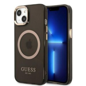 Guess Gold Outline Translucent MagSafe tok iPhone 13 készülékhez (fekete)