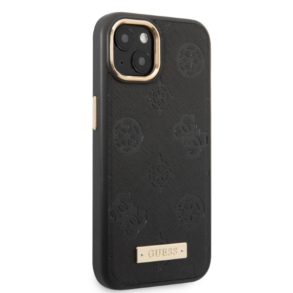 iTok webáruház - Guess Guess GUHMP13MSAPSTK iPhone 13 6,1" fekete keménytok Peony Logo Plate MagSafe 4 Guess GUHMP13MSAPSTK iPhone 13 6.1" black/black hardcase Peony Logo Plate MagSafe