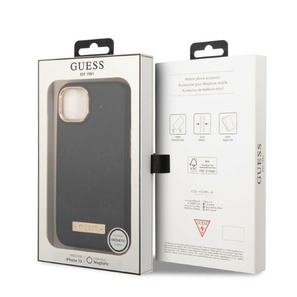 iTok webáruház - Guess Guess GUHMP13MSAPSTK iPhone 13 6,1" fekete keménytok Peony Logo Plate MagSafe 8 Guess GUHMP13MSAPSTK iPhone 13 6.1" black/black hardcase Peony Logo Plate MagSafe