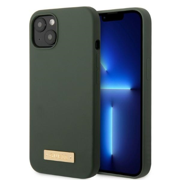 iTok webáruház - Guess Guess GUHMP13MSBPLA iPhone 13 6,1 hüvelykes szilikon tok – zöld 1 Guess GUHMP13MSBPLA iPhone 13 6.1" green/khaki hard case Silicone Logo Plate MagSafe