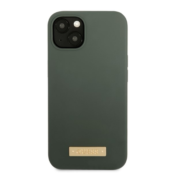 iTok webáruház - Guess Guess GUHMP13MSBPLA iPhone 13 6,1 hüvelykes szilikon tok – zöld 3 Guess GUHMP13MSBPLA iPhone 13 6.1" green/khaki hard case Silicone Logo Plate MagSafe