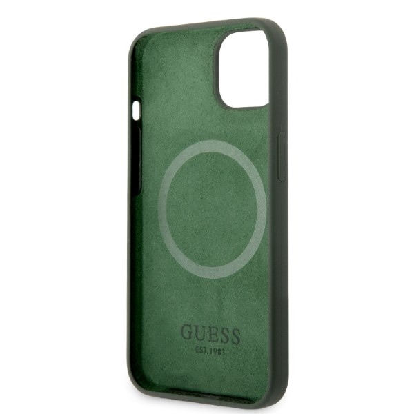 iTok webáruház - Guess Guess GUHMP13MSBPLA iPhone 13 6,1 hüvelykes szilikon tok – zöld 7 Guess GUHMP13MSBPLA iPhone 13 6.1" green/khaki hard case Silicone Logo Plate MagSafe