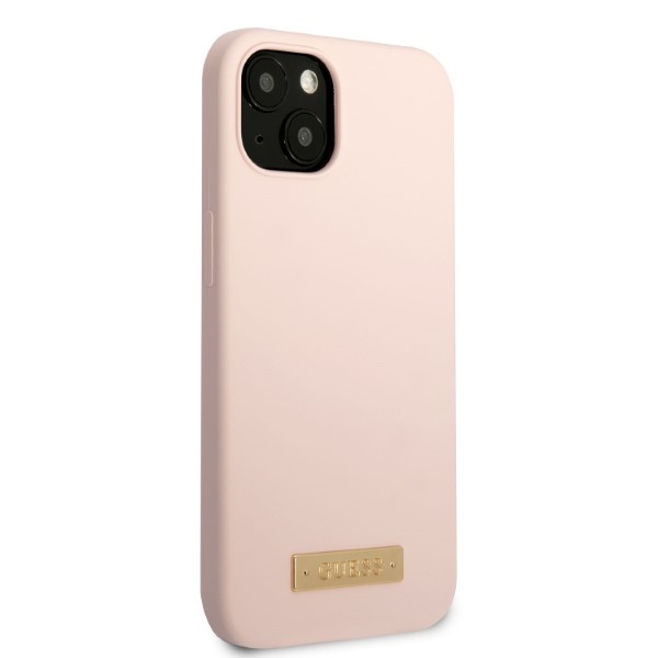 iTok webáruház - Guess Guess GUHMP13MSBPLP iPhone 13 6,1" rózsaszín szilikontok MagSafe 4 Guess GUHMP13MSBPLP iPhone 13 6.1" pink/pink hard case Silicone Logo Plate MagSafe