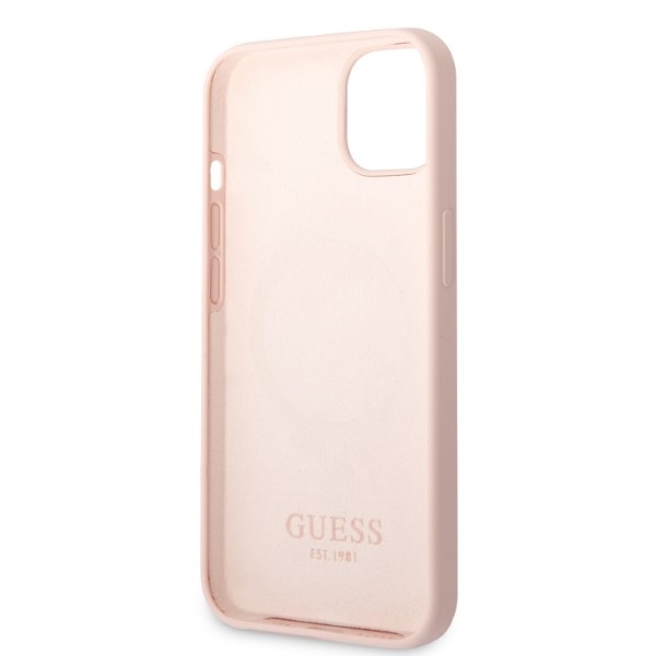 iTok webáruház - Guess Guess GUHMP13MSBPLP iPhone 13 6,1" rózsaszín szilikontok MagSafe 7 Guess GUHMP13MSBPLP iPhone 13 6.1" pink/pink hard case Silicone Logo Plate MagSafe