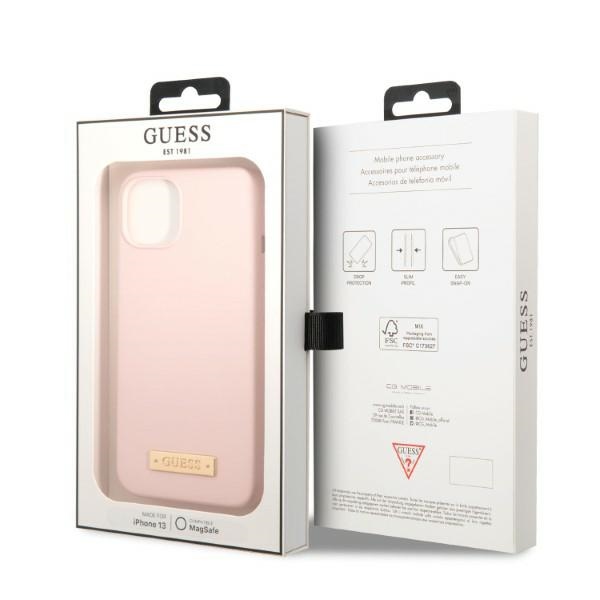 iTok webáruház - Guess Guess GUHMP13MSBPLP iPhone 13 6,1" rózsaszín szilikontok MagSafe 8 Guess GUHMP13MSBPLP iPhone 13 6.1" pink/pink hard case Silicone Logo Plate MagSafe