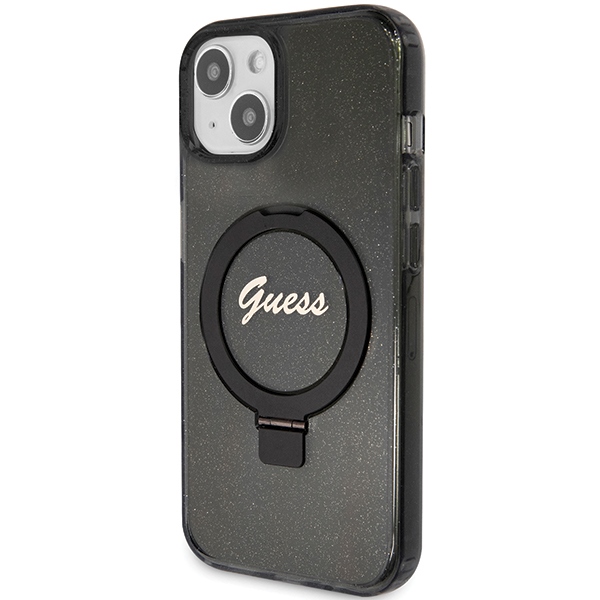 iTok webáruház - Guess Guess Ring Stand Script Glitter MagSafe tok iPhone 13/14/15 készülékhez (fekete) 2 Guess Ring Stand Script Glitter MagSafe case for iPhone 13 / 14 / 15 (fekete)