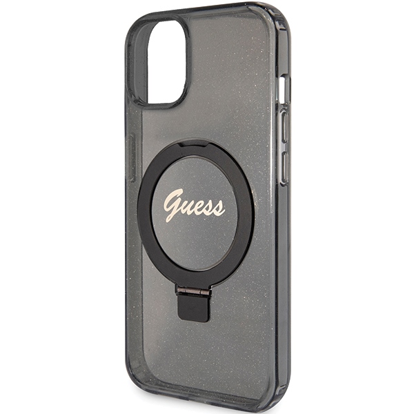 iTok webáruház - Guess Guess Ring Stand Script Glitter MagSafe tok iPhone 13/14/15 készülékhez (fekete) 6 Guess Ring Stand Script Glitter MagSafe case for iPhone 13 / 14 / 15 (fekete)
