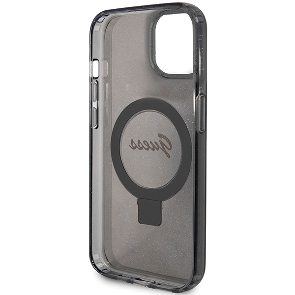 iTok webáruház - Guess Guess Ring Stand Script Glitter MagSafe tok iPhone 13/14/15 készülékhez (fekete) 7 Guess Ring Stand Script Glitter MagSafe case for iPhone 13 / 14 / 15 (fekete)
