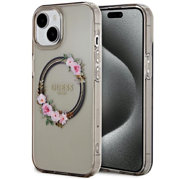 iTok webáruház - Guess Guess IML Flowers Wreath MagSafe tok iPhone 15 / 14 / 13 készülékhez (fekete) 1 Guess IML Flowers Wreath MagSafe case for iPhone 15 / 14 / 13 (fekete)
