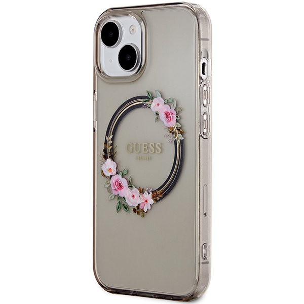 iTok webáruház - Guess Guess IML Flowers Wreath MagSafe tok iPhone 15 / 14 / 13 készülékhez (fekete) 2 Guess IML Flowers Wreath MagSafe case for iPhone 15 / 14 / 13 (fekete)