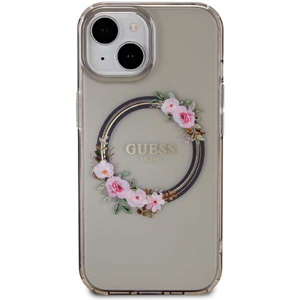 iTok webáruház - Guess Guess IML Flowers Wreath MagSafe tok iPhone 15 / 14 / 13 készülékhez (fekete) 3 Guess IML Flowers Wreath MagSafe case for iPhone 15 / 14 / 13 (fekete)
