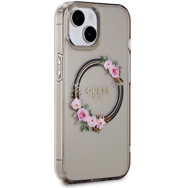 iTok webáruház - Guess Guess IML Flowers Wreath MagSafe tok iPhone 15 / 14 / 13 készülékhez (fekete) 4 Guess IML Flowers Wreath MagSafe case for iPhone 15 / 14 / 13 (fekete)