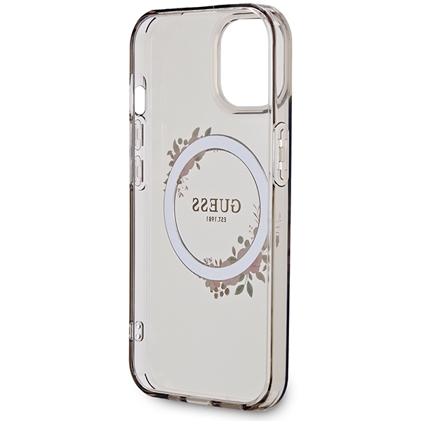 iTok webáruház - Guess Guess IML Flowers Wreath MagSafe tok iPhone 15 / 14 / 13 készülékhez (fekete) 7 Guess IML Flowers Wreath MagSafe case for iPhone 15 / 14 / 13 (fekete)