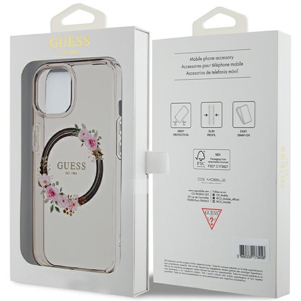 iTok webáruház - Guess Guess IML Flowers Wreath MagSafe tok iPhone 15 / 14 / 13 készülékhez (fekete) 8 Guess IML Flowers Wreath MagSafe case for iPhone 15 / 14 / 13 (fekete)