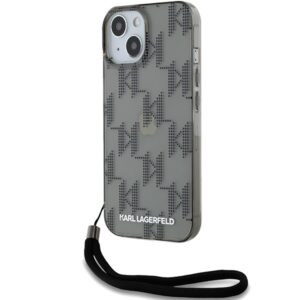 Karl Lagerfeld IML Mono KL Pattern & Cord tok iPhone 15 / 14 / 13 készülékhez (fekete)
