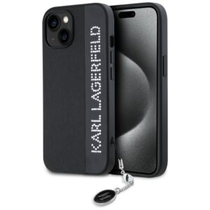 Karl Lagerfeld Saffiano Rhinestones & Charm tok iPhone 15/14/13 készülékhez (fekete)