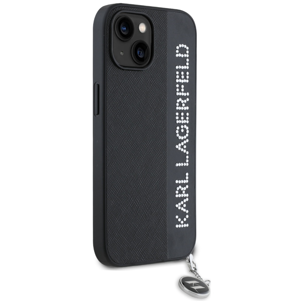 iTok webáruház - Karl Lagerfeld Karl Lagerfeld Saffiano Rhinestones & Charm tok iPhone 15/14/13 készülékhez (fekete) 4 Karl Lagerfeld Saffiano Rhinestones & Charm case for iPhone 15 / 14 / 13 (fekete)