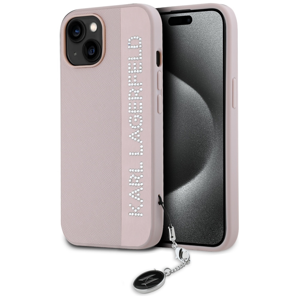 iTok webáruház - Karl Lagerfeld Karl Lagerfeld Saffiano Rhinestones & Charm tok iPhone 15 / 14 / 13 készülékekhez (rózsaszín) 1 Karl Lagerfeld Saffiano Rhinestones & Charm case for iPhone 15 / 14 / 13 (rózsaszín)