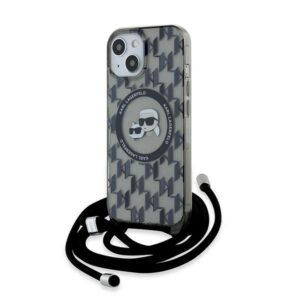 Karl Lagerfeld IML Crossbody Monogram Karl & Choupette Head MagSafe tok iPhone 15/14/13-hoz (fekete)