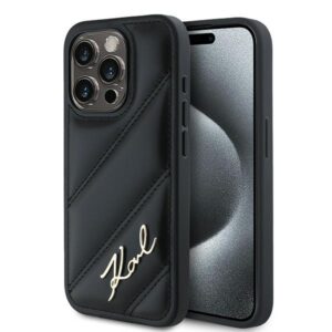 Karl Lagerfeld Diagonal Quilted Script tok iPhone 14 / 15 / 13 készülékhez (fekete)