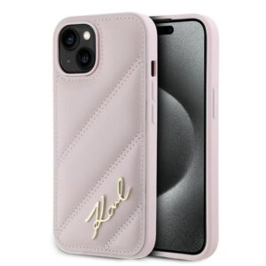 Karl Lagerfeld Diagonal Quilted Script tok iPhone 15 / 14 / 13 készülékekhez (rózsaszín)