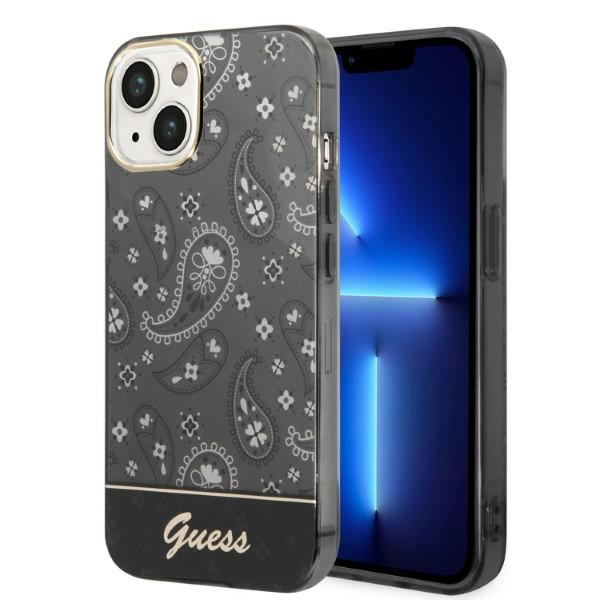 iTok webáruház - Guess Guess Bandana Paisley tok iPhone 14 / 15 / 13 6,1 hüvelykes készülékekhez (fekete) 1 Guess Bandana Paisley Case for iPhone 14 / 15 / 13 6.1" (fekete)