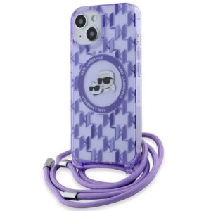 Karl Lagerfeld IML Crossbody Monogram Karl & Choupette Head MagSafe tok iPhone 15/14/13 készülékhez (lila)