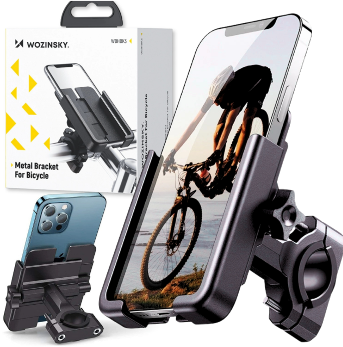 iTok webáruház - Wozinsky Wozinsky WBHBK3 fém telefontartó kerékpárhoz és rollerhez, fekete 8 Wozinsky metal bicycle phone holder, scooters black (WBHBK3)