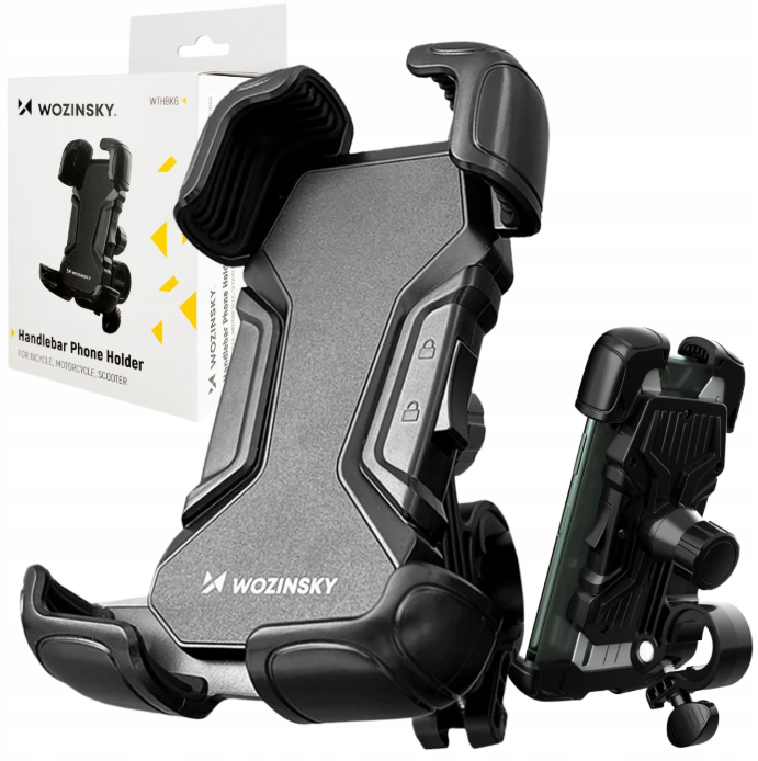 iTok webáruház - Wozinsky Wozinsky WBHBK6 erős telefontartó kerékpárhoz, motorhoz és rollerhez, fekete 8 Wozinsky strong phone holder for bicycle, motorcycle, scooter handlebars, black (WBHBK6)