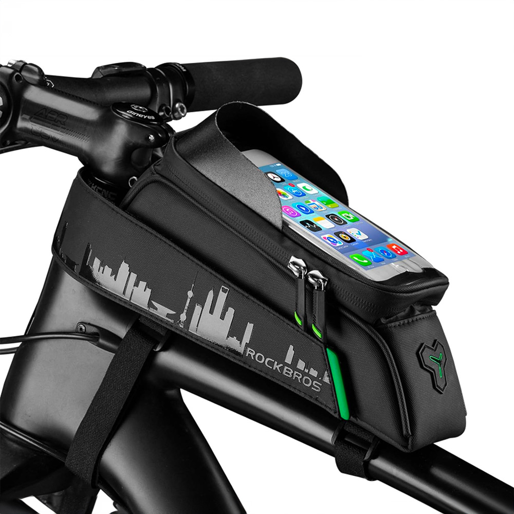 iTok webáruház - RockBros Rockbros 029-1BK kerékpáros váz táska telefontartó fedéllel (fekete) 1 Rockbros 029-1BK bicycle bag for frame with phone cover (fekete)