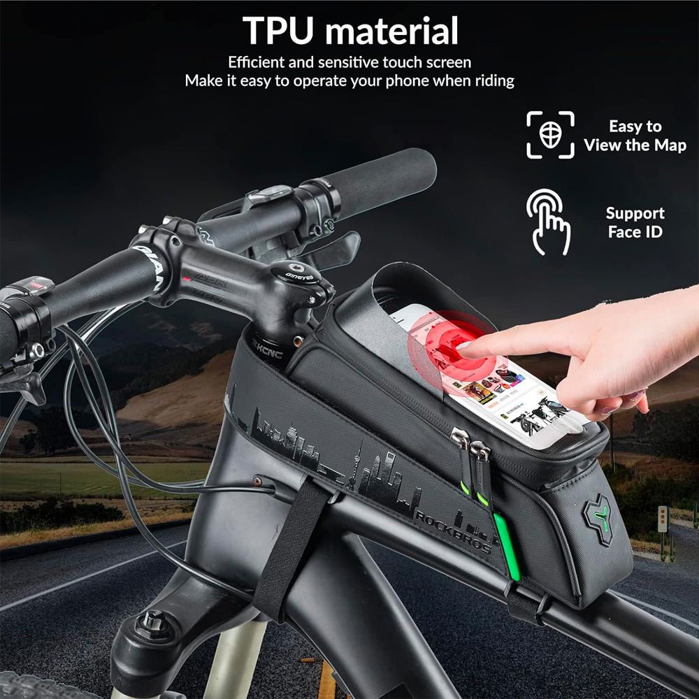 iTok webáruház - RockBros Rockbros 029-1BK kerékpáros váz táska telefontartó fedéllel (fekete) 2 Rockbros 029-1BK bicycle bag for frame with phone cover (fekete)