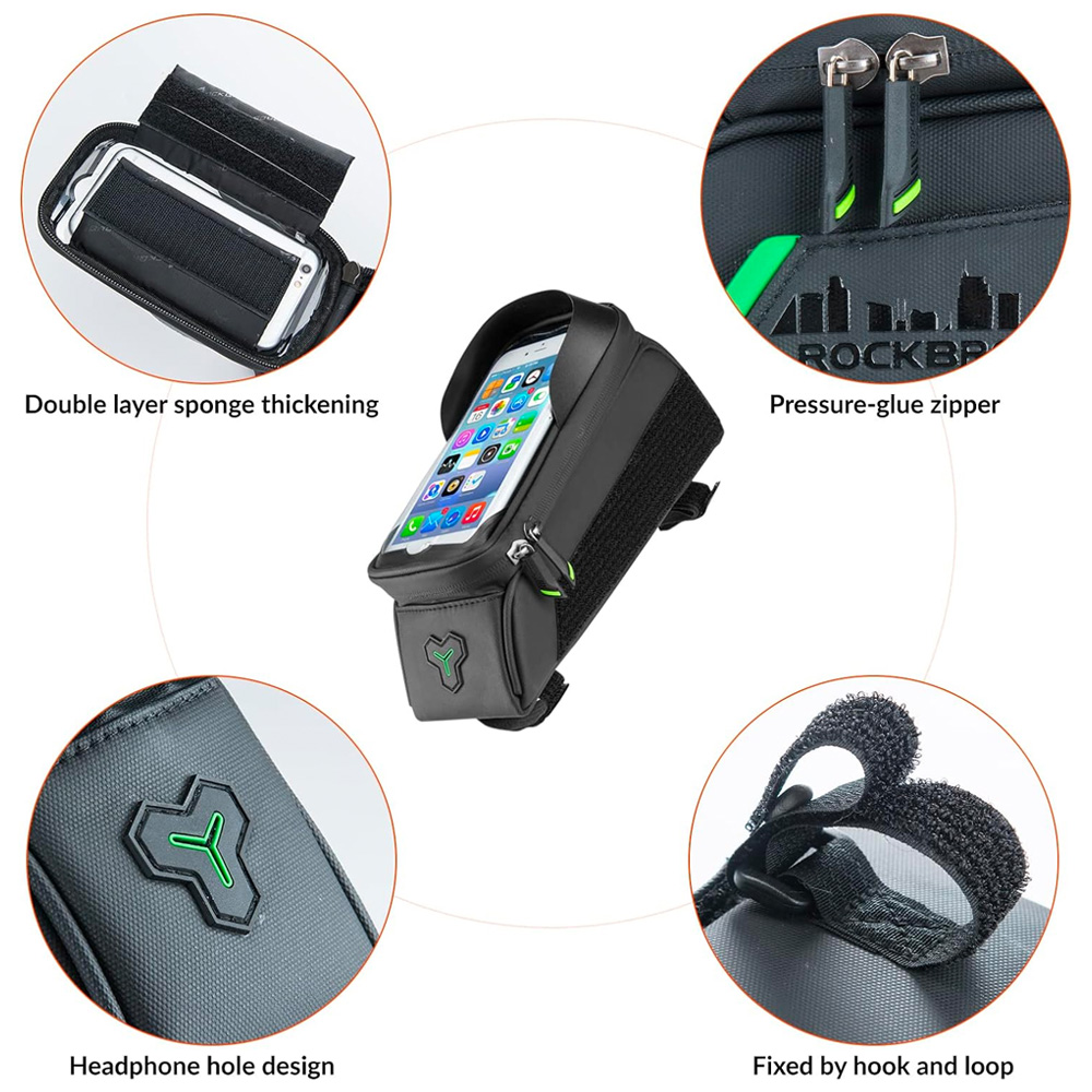iTok webáruház - RockBros Rockbros 029-1BK kerékpáros váz táska telefontartó fedéllel (fekete) 4 Rockbros 029-1BK bicycle bag for frame with phone cover (fekete)