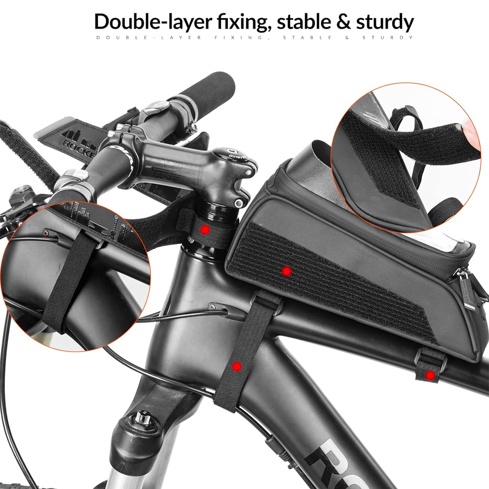iTok webáruház - RockBros Rockbros 029-1BK kerékpáros váz táska telefontartó fedéllel (fekete) 5 Rockbros 029-1BK bicycle bag for frame with phone cover (fekete)