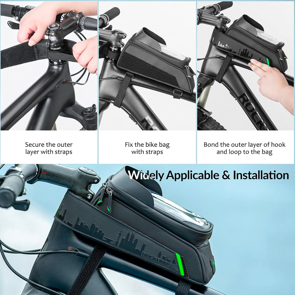 iTok webáruház - RockBros Rockbros 029-1BK kerékpáros váz táska telefontartó fedéllel (fekete) 6 Rockbros 029-1BK bicycle bag for frame with phone cover (fekete)