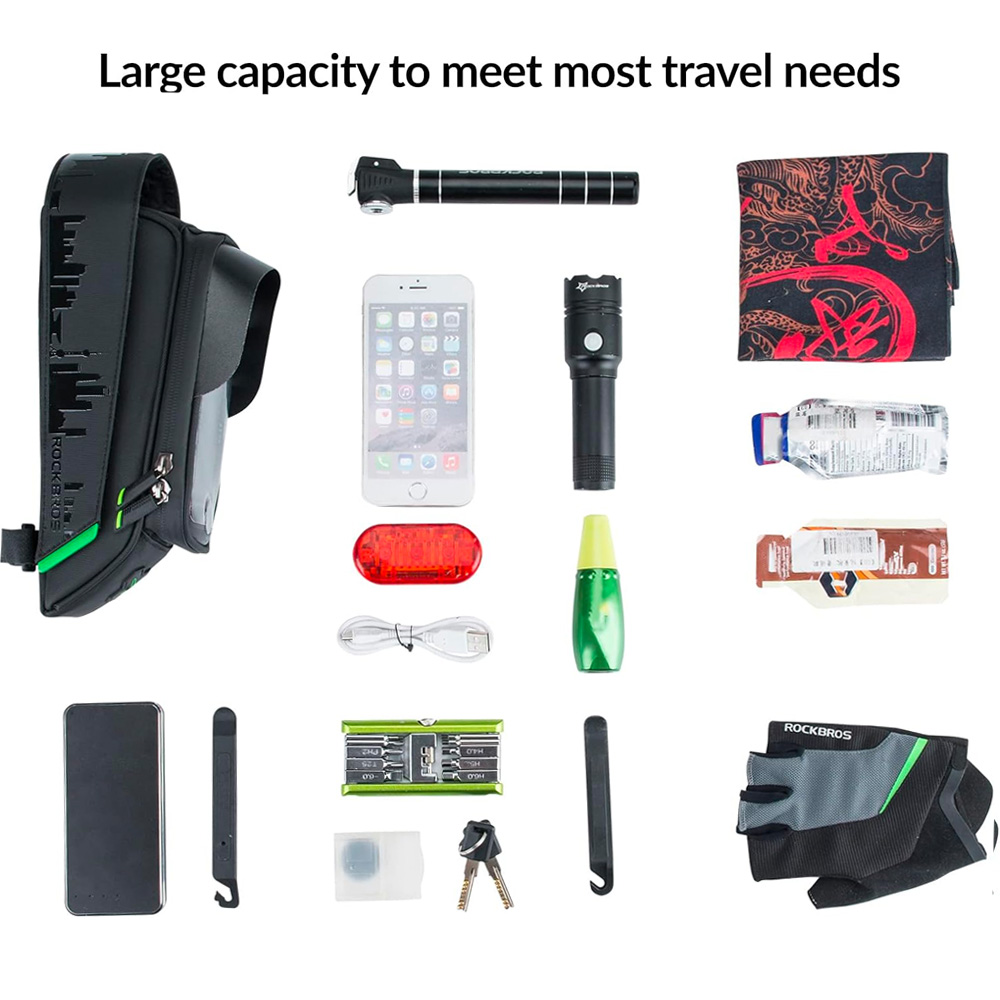 iTok webáruház - RockBros Rockbros 029-1BK kerékpáros váz táska telefontartó fedéllel (fekete) 8 Rockbros 029-1BK bicycle bag for frame with phone cover (fekete)