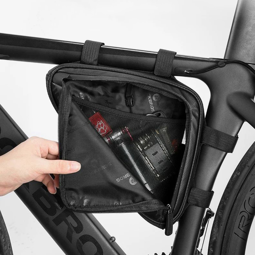 iTok webáruház - RockBros Rockbros B39-2 vízálló vázas kerékpártáska (fekete) 7 Rockbros B39-2 waterproof bicycle bag for frame (fekete)