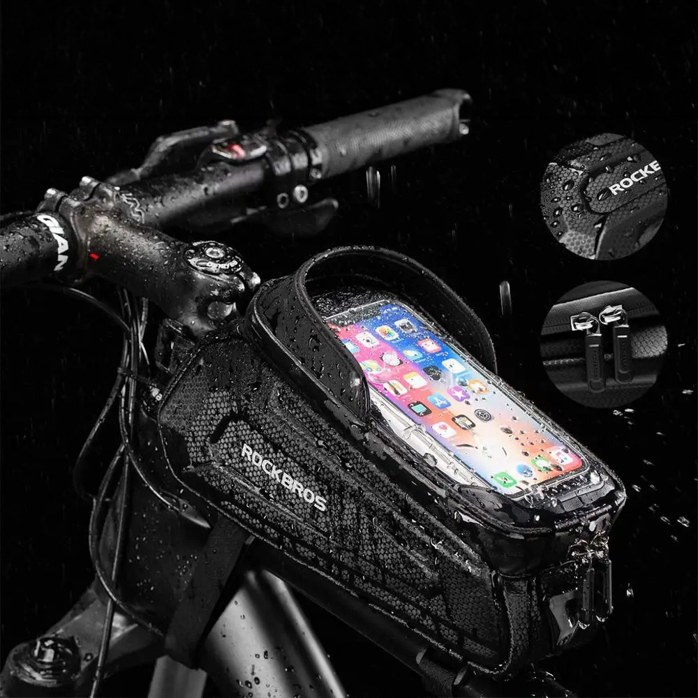iTok webáruház - RockBros Rockbros B68-1 kerékpáros váztáska telefontartó rekesszel, 1,7 l, fekete 3 Rockbros B68-1 frame-mounted bicycle bag with phone pocket, 1.7l, black